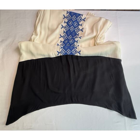 Sundance Ivory & Black Maxi Dress Blue Embroidered Lagenlook Style Size XL - Picture 10 of 16